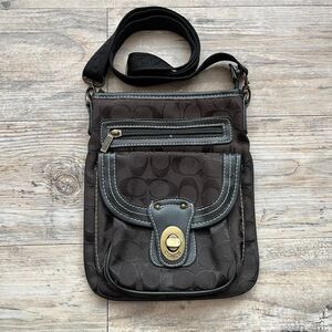 Coach Y2K Monogram Canvas Crossbody Bag Black Turnlock Pocket Vintage Gold